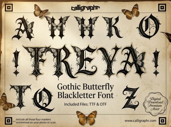 Freya: Unveiling the Gothic Butterfly Blackletter Font